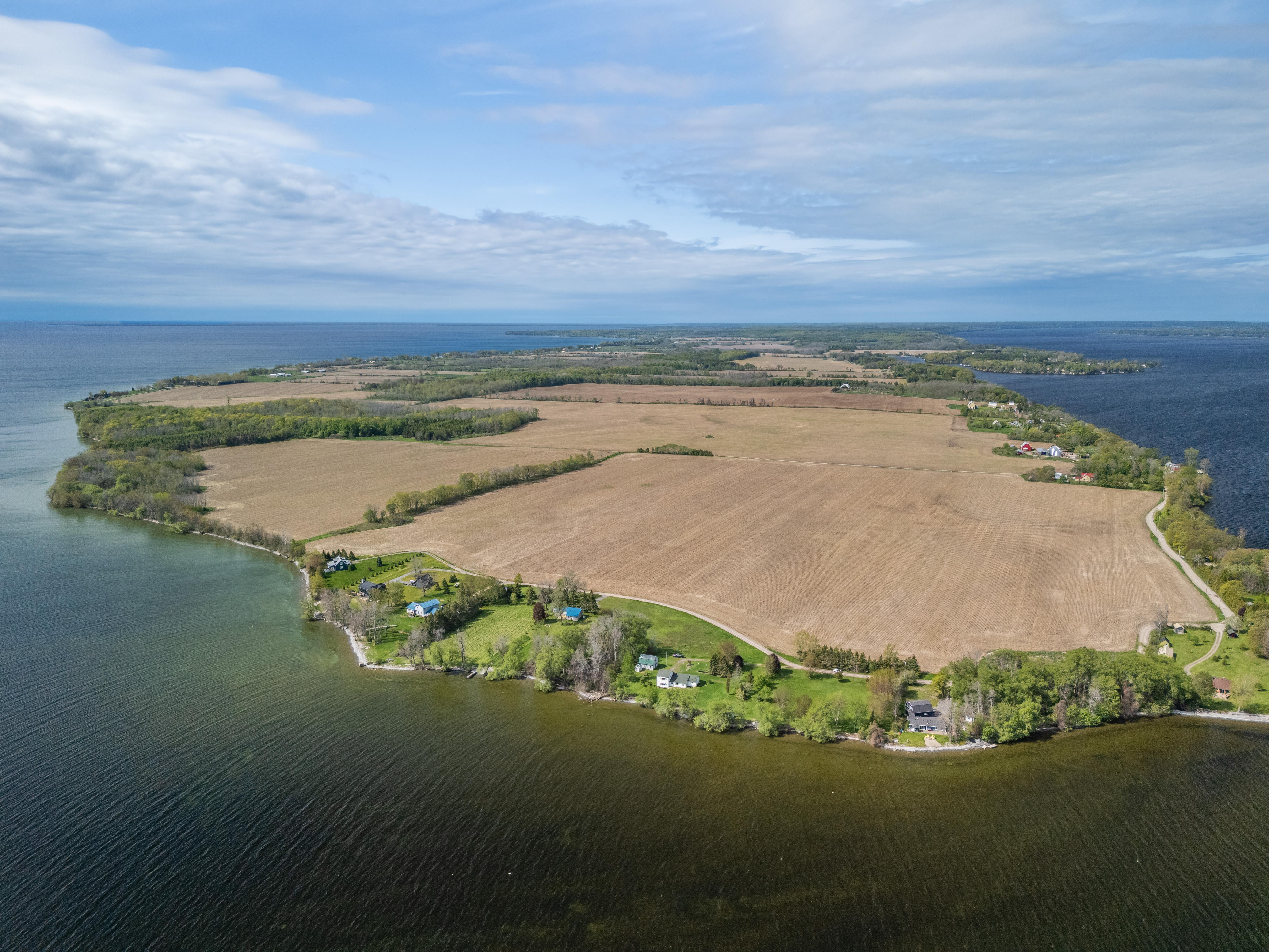 Aerial of the Point Pleasant Lane waterfront estate on Lake Ontario