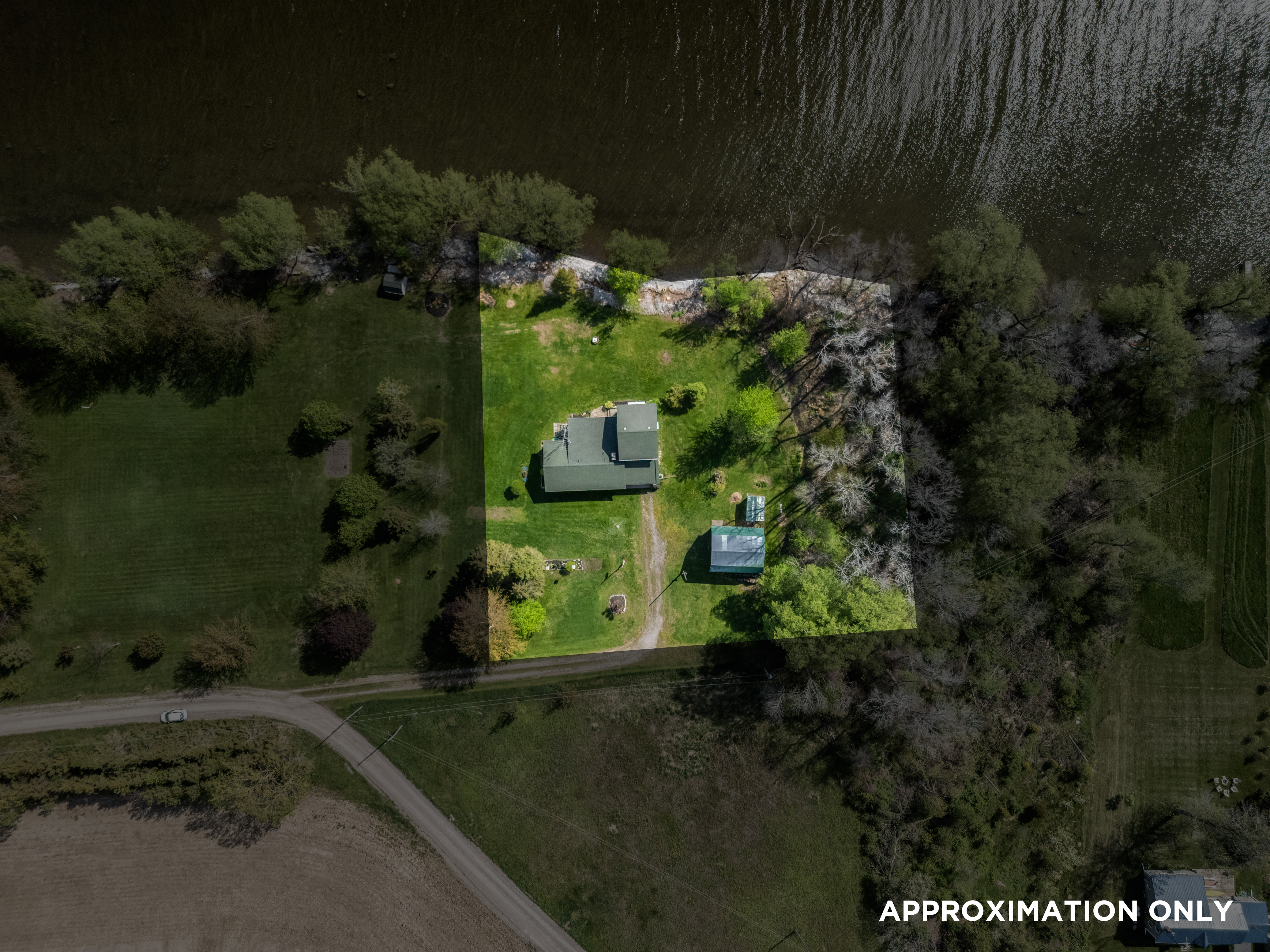 Aerial of the home and shoreline